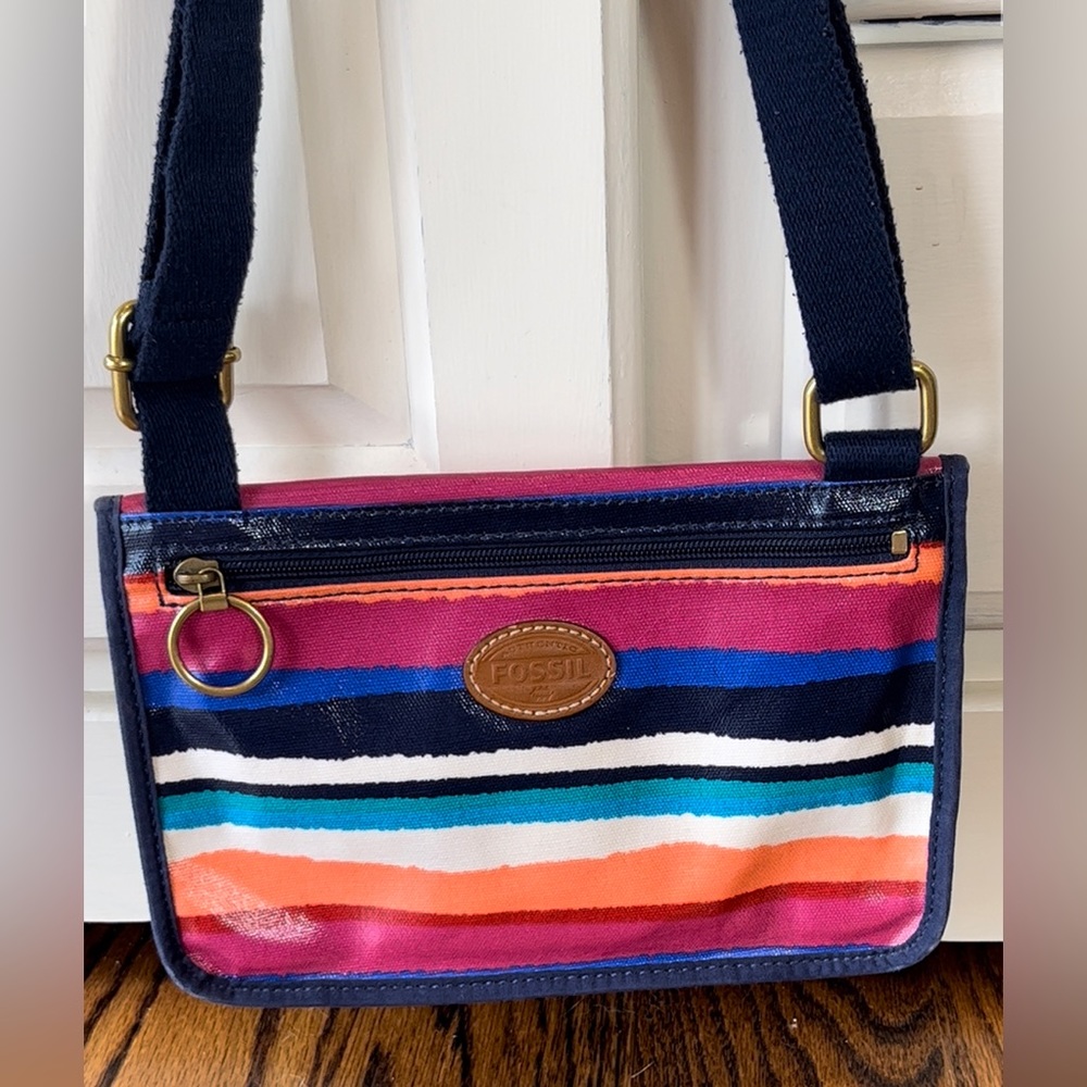 Fossil Coated Canvas Multi Striped Flap Closure C… - image 1